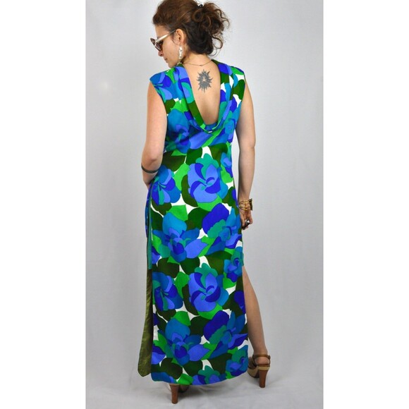 60s HAWAIIAN Floor Length Maxi Dress - Open Back Dress - Psychedelic - S - M - Picture 2 of 5